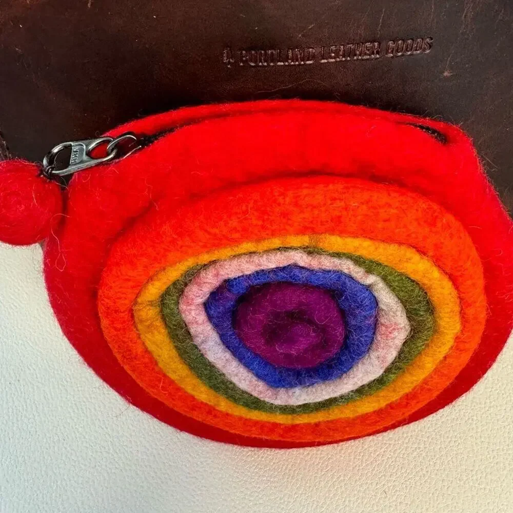 Felt Rainbow Coin Purse Boho Wallet Makeup Bag  NEW FAST SHIP